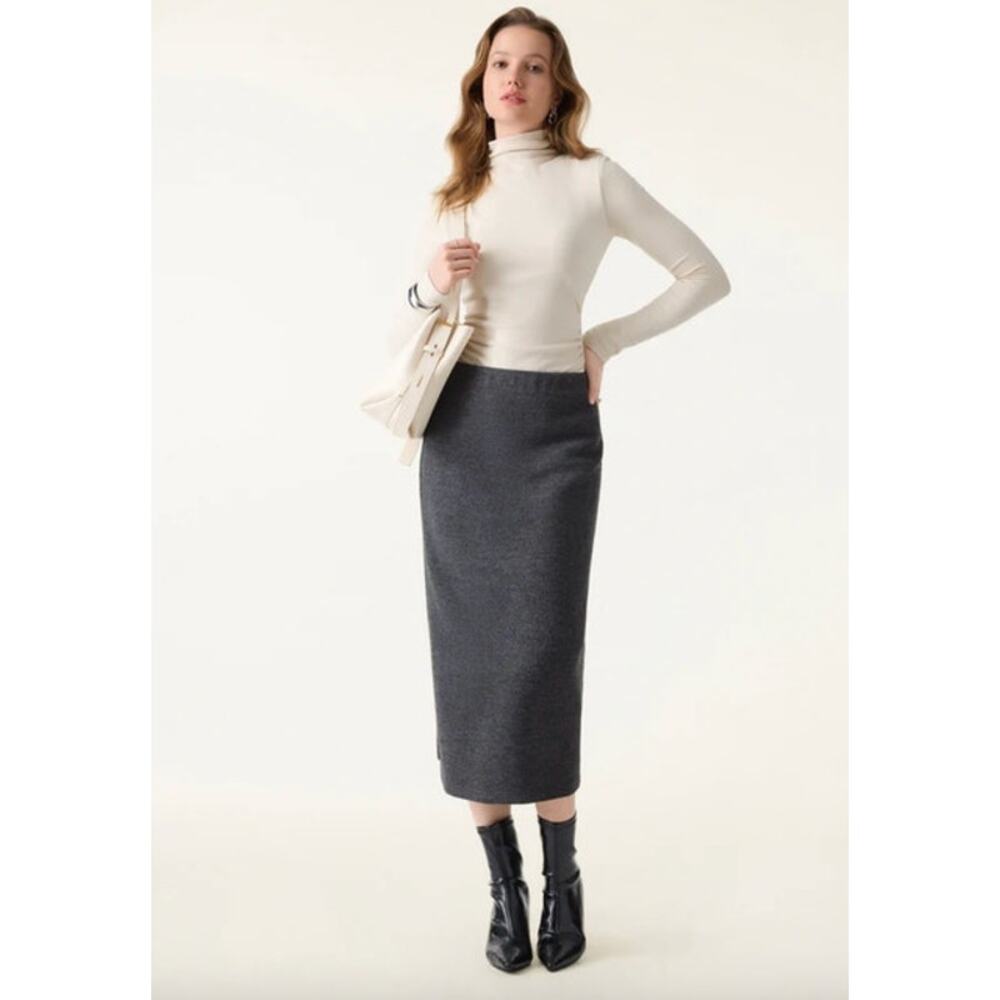 OGL Skirt Size M NEW Ribbed H-line Pull-on Midi Skirt Heather Black Gray - Picture 10 of 12